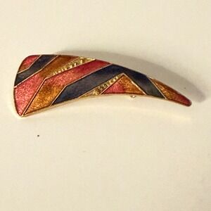 1Vintage Geometric Enamel Brooch Gold Tone Red Orange Blue Rhinestone Wing Pin
